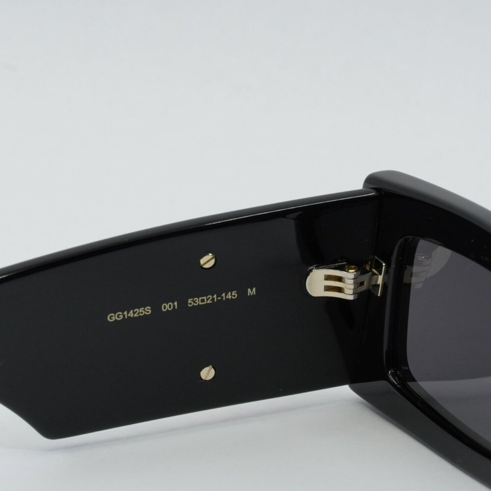 Gucci GG1425S 001 Sunglasses Black Rectangle Frame, Grey Lenses - Picture 5 of 12